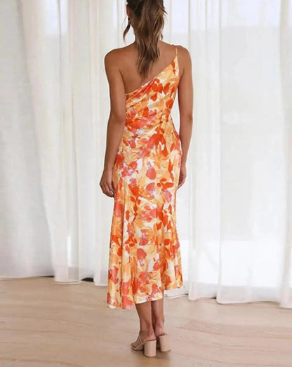 Noelle | One Shoulder Floral Summer Wedding Guest Midi Dress