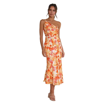 Noelle | One Shoulder Floral Summer Wedding Guest Midi Dress