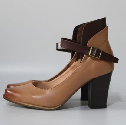 Becca | Two Tone Ankle Strap Mary Jane Block Heels