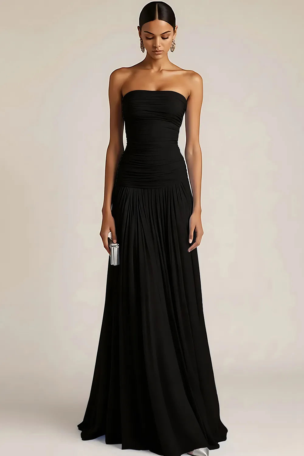 Gwen | Ruched Strapless Drop Waist Maxi Bridesmaid Dress