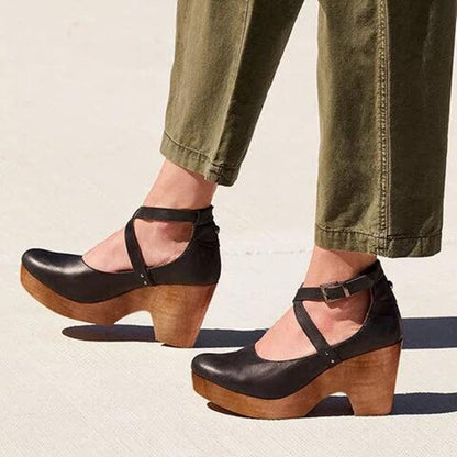 Reese | Crossover Ankle Strap Wooden Wedge Heels