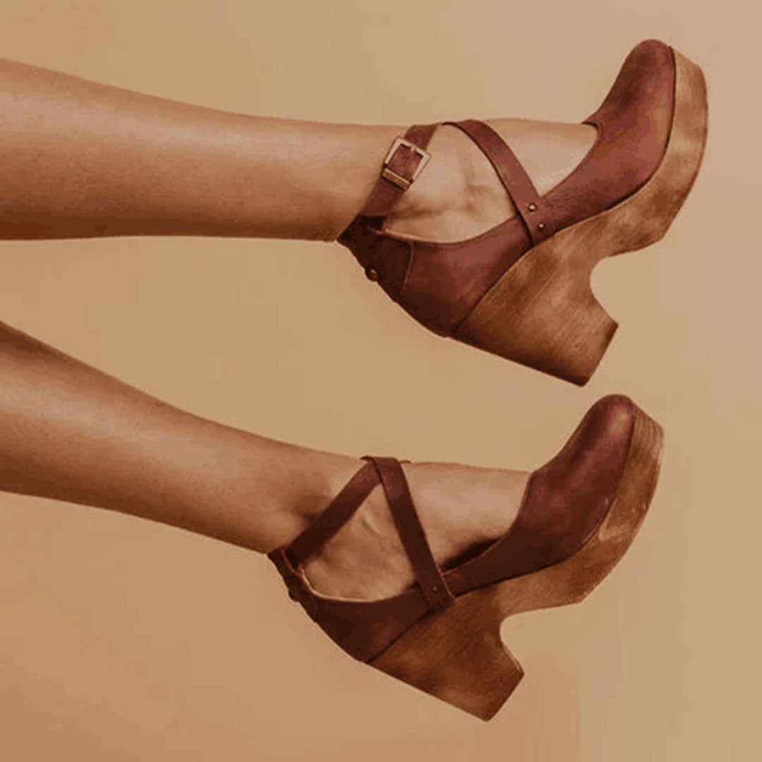Reese | Crossover Ankle Strap Wooden Wedge Heels