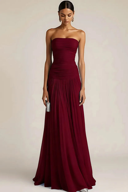 Gwen | Ruched Strapless Drop Waist Maxi Bridesmaid Dress
