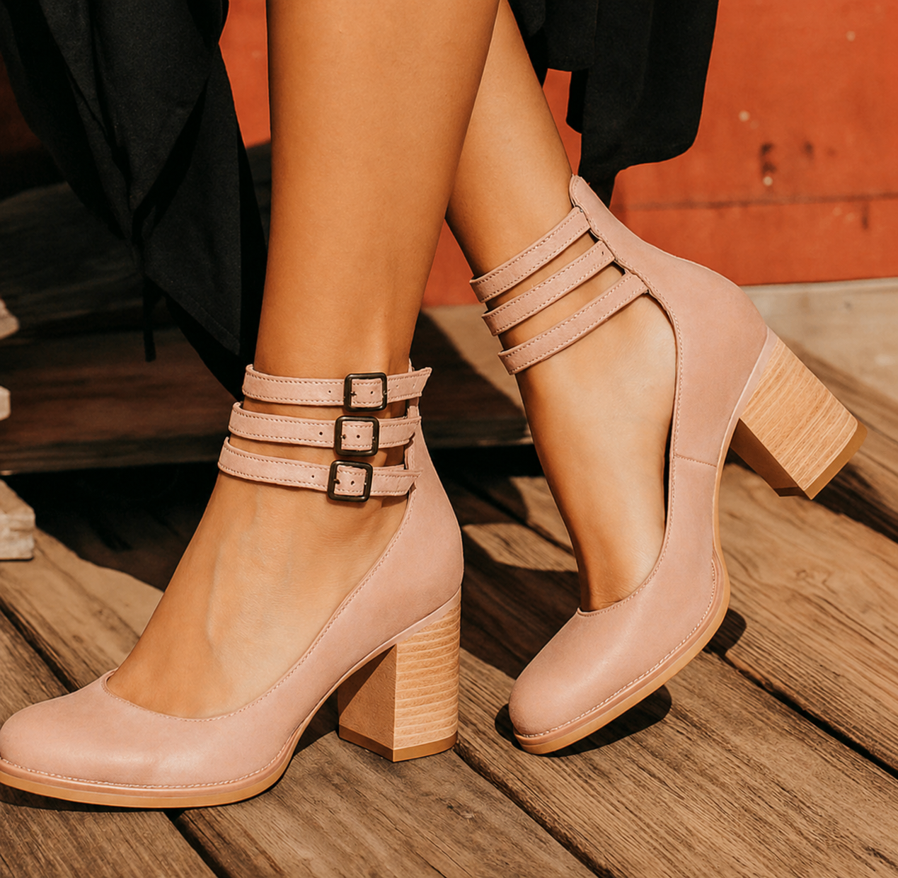 Lena | Comfortable Triple Buckle Block Heeled Sandals