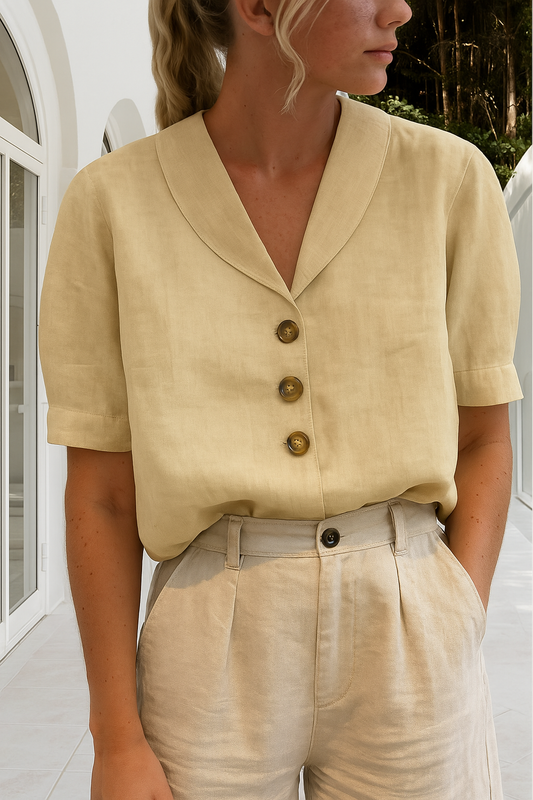 Nora | Collared V Neck Button Up Blouse