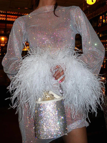 Harlow | Sequin Feather Cuff Cocktail Mini Dress