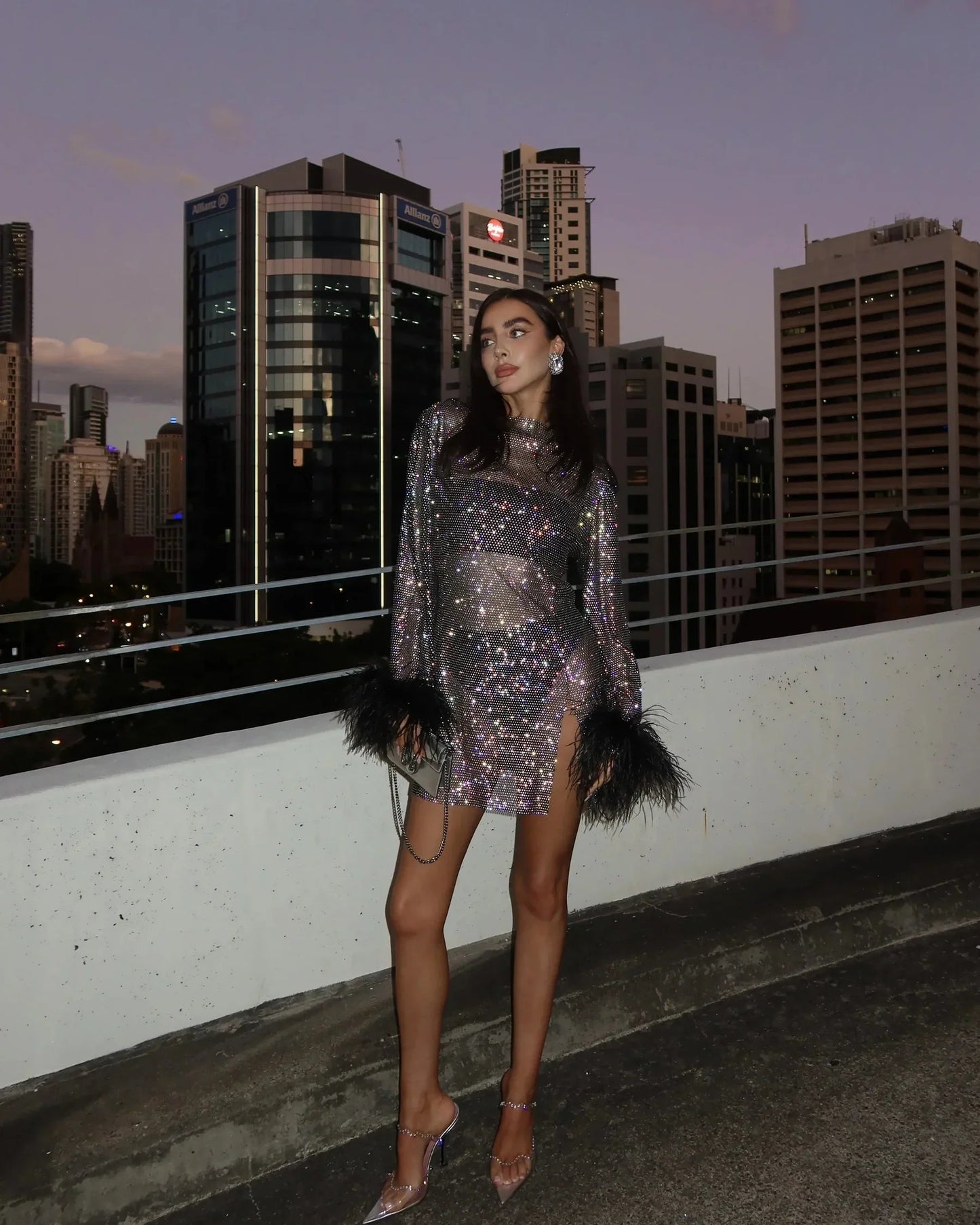 Harlow | Sequin Feather Cuff Cocktail Mini Dress