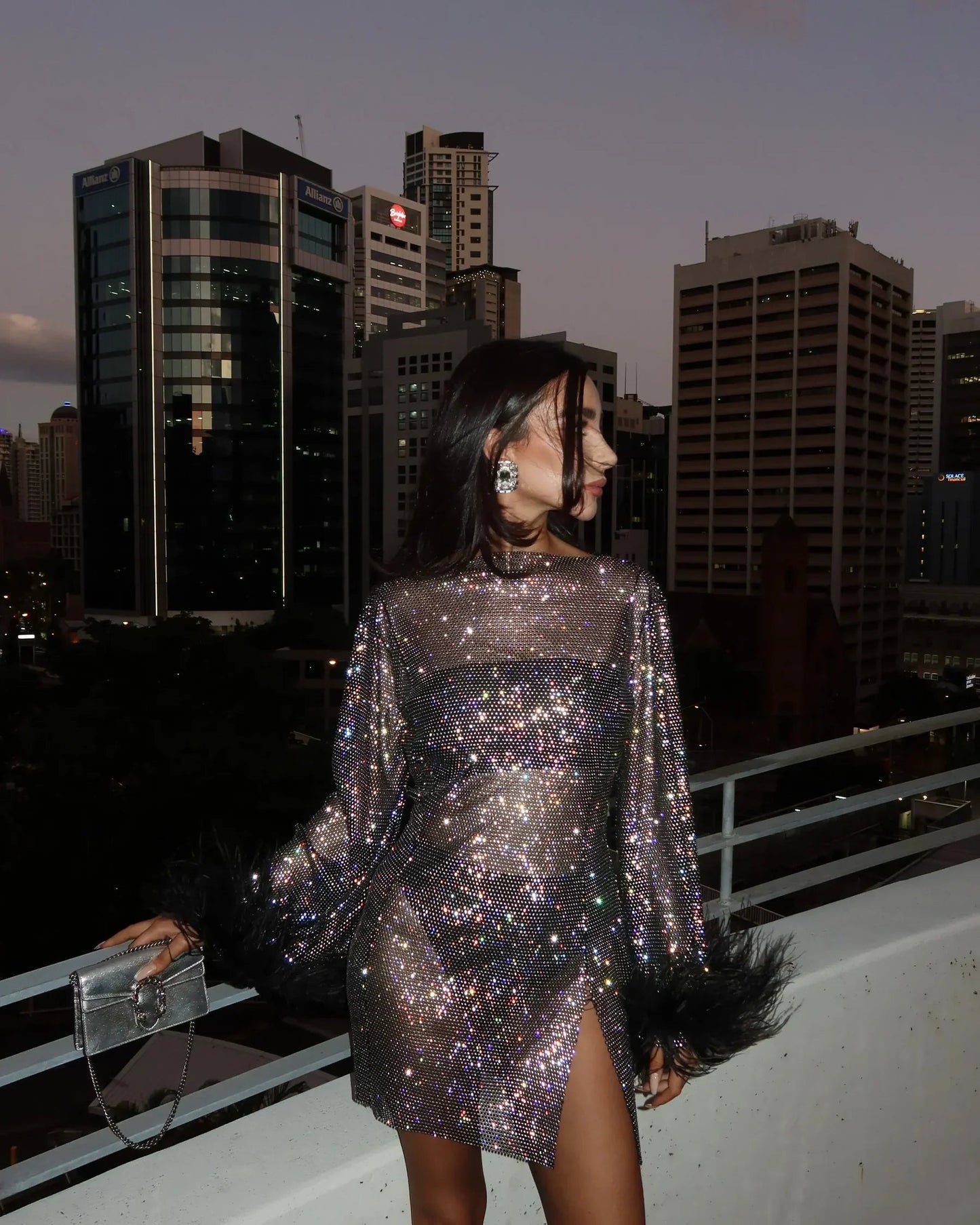 Harlow | Sequin Feather Cuff Cocktail Mini Dress