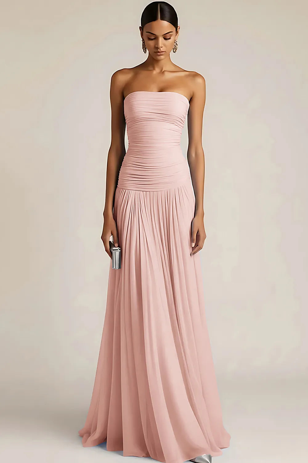 Gwen | Ruched Strapless Drop Waist Maxi Bridesmaid Dress