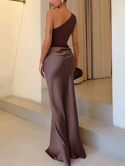 Celeste | One Shoulder Ruched Wedding Guest Maxi Dress