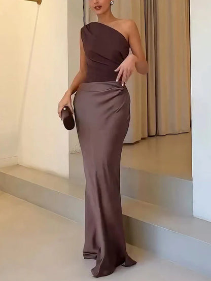 Celeste | One Shoulder Ruched Wedding Guest Maxi Dress