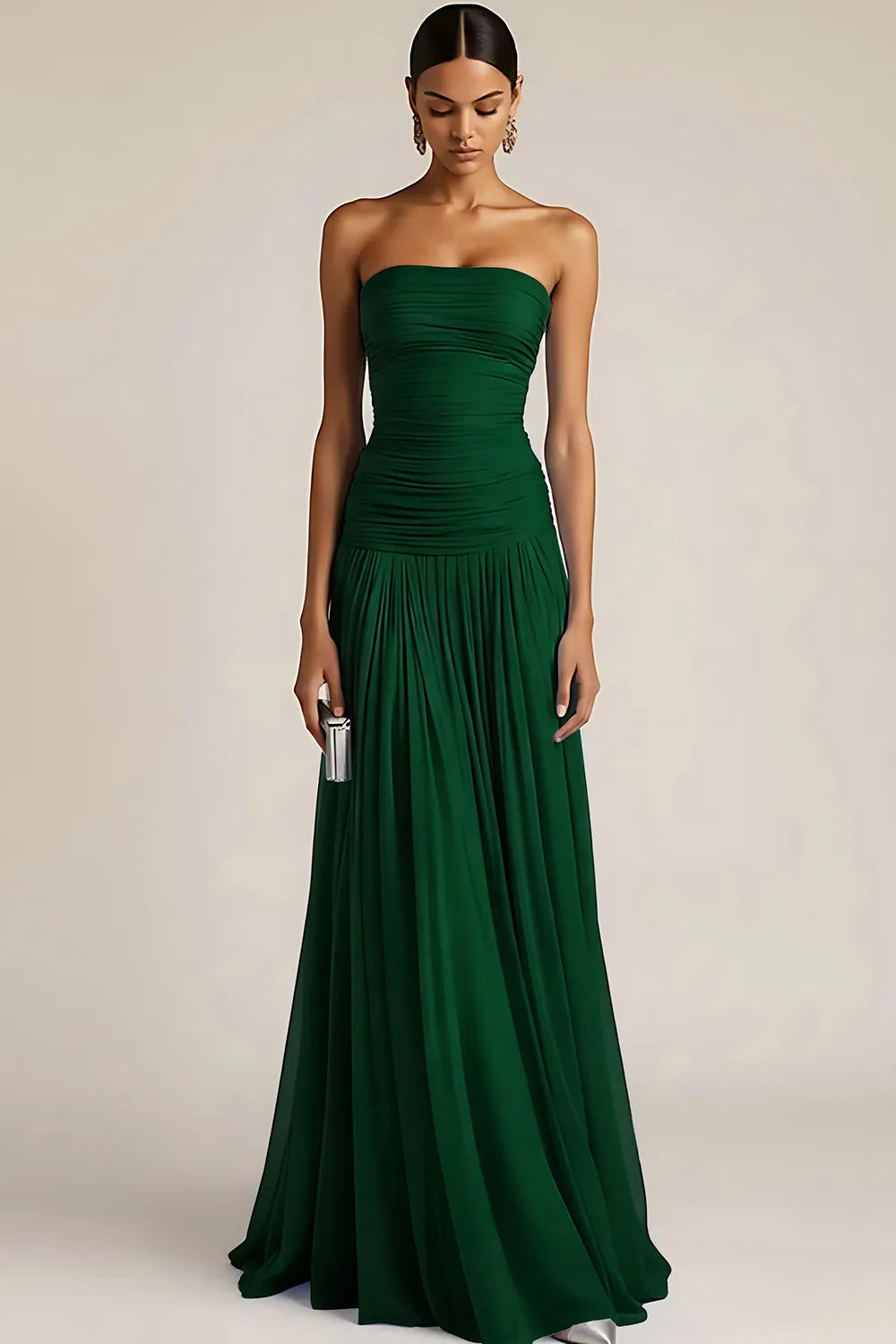Gwen | Ruched Strapless Drop Waist Maxi Bridesmaid Dress