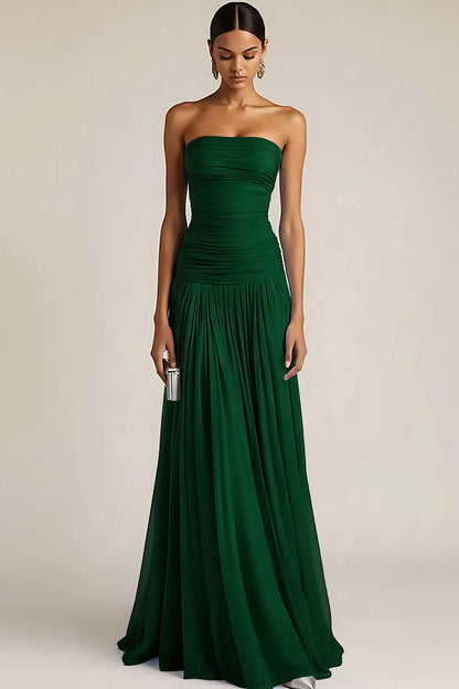 Gwen | Ruched Strapless Drop Waist Maxi Bridesmaid Dress