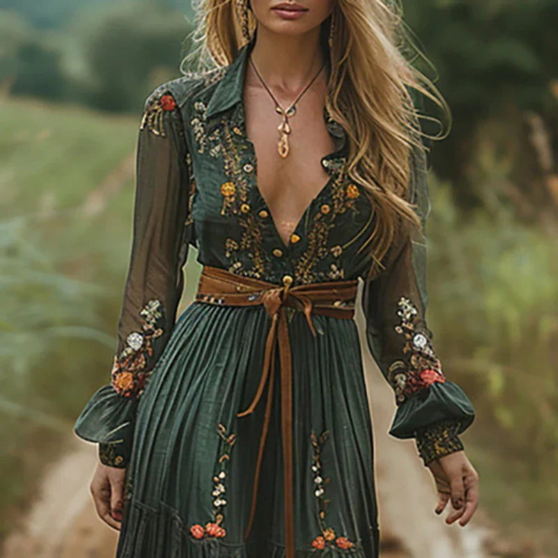 Willa | Floral Embroidered Boho Maxi Dress