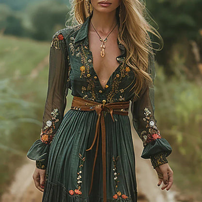 Willa | Floral Embroidered Boho Maxi Dress
