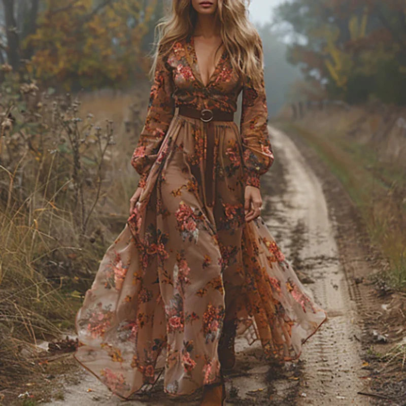 Willa | Floral Embroidered Boho Maxi Dress