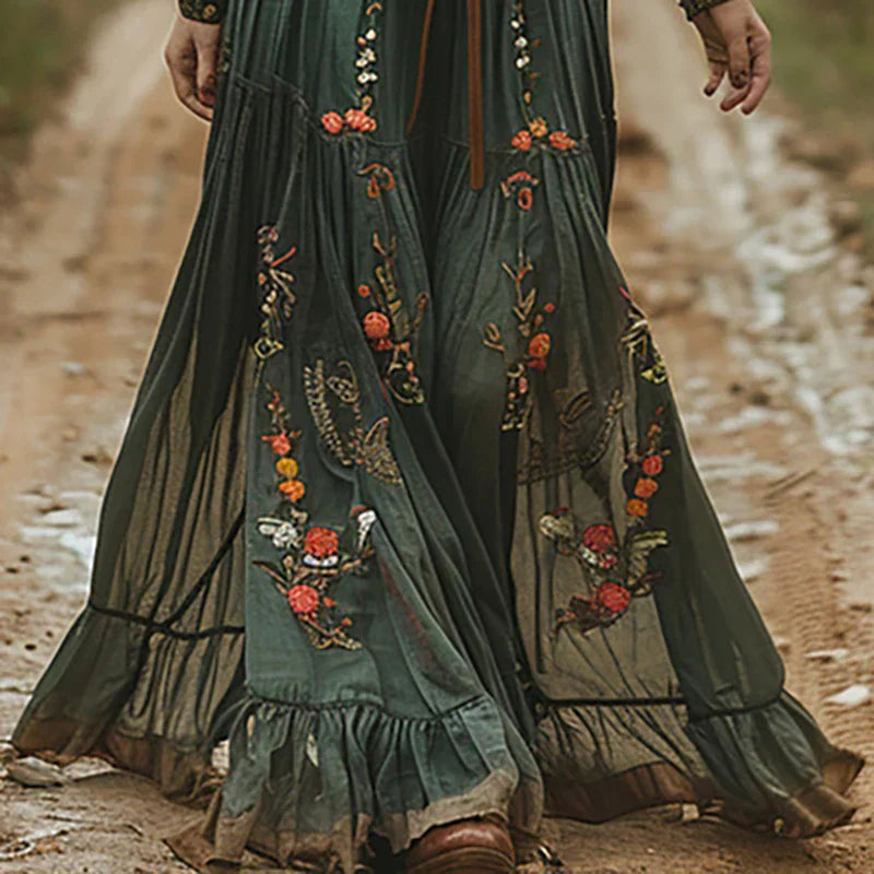 Willa | Floral Embroidered Boho Maxi Dress