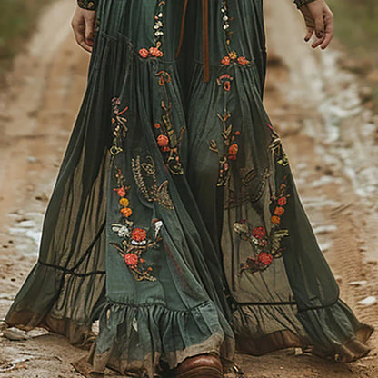 Willa | Floral Embroidered Boho Maxi Dress
