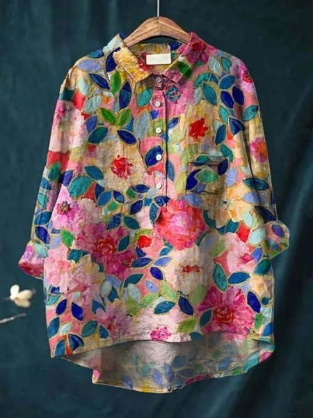 Hazel | Printed Button Up Boho Blouse
