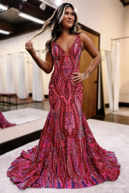 Violet | Sequin Open Back V Neck Mermaid Prom Dress
