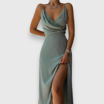 Brooke | Elegant Satin Wrap Bridesmaid Maxi Dress