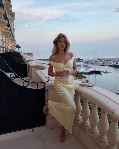 Natalie | Off Shoulder Ruched Wedding Guest Maxi Dress