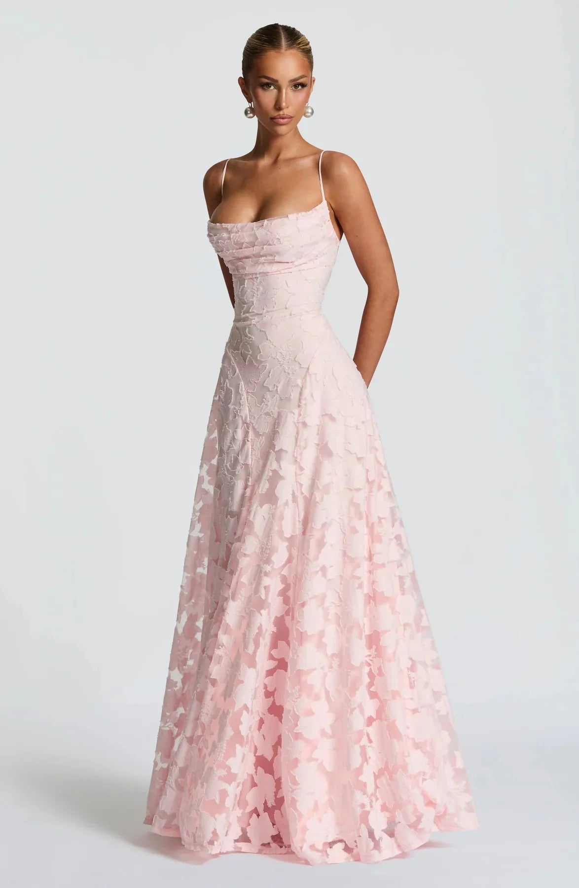 Margot | Floral Lace Up Back Wedding Guest Maxi Dress