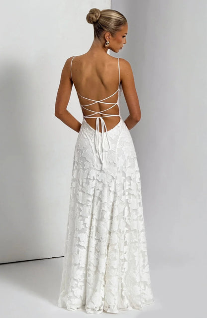 Margot | Floral Lace Up Back Wedding Guest Maxi Dress