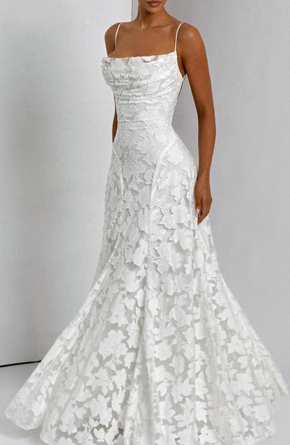 Margot | Floral Lace Up Back Wedding Guest Maxi Dress