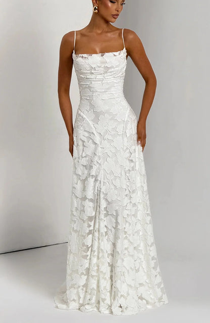 Margot | Floral Lace Up Back Wedding Guest Maxi Dress