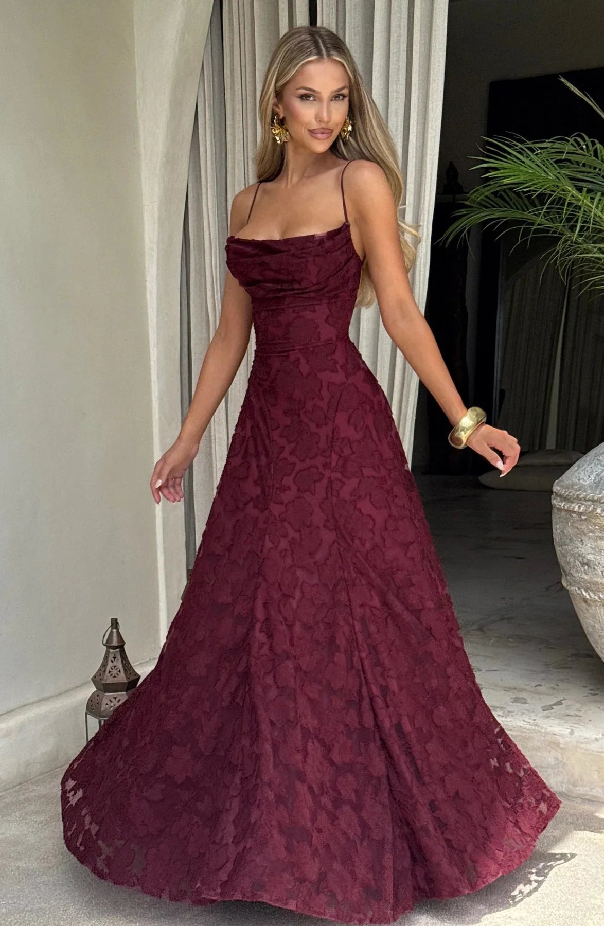 Margot | Floral Lace Up Back Wedding Guest Maxi Dress