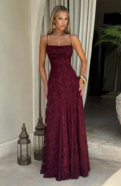 Margot | Floral Lace Up Back Wedding Guest Maxi Dress