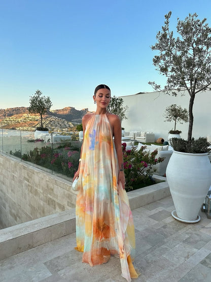 Mia | Halter Backless Chiffon Maxi Wedding Guest Dress