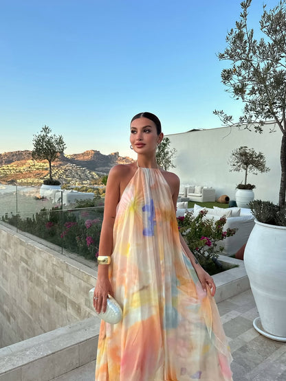 Mia | Halter Backless Chiffon Maxi Wedding Guest Dress