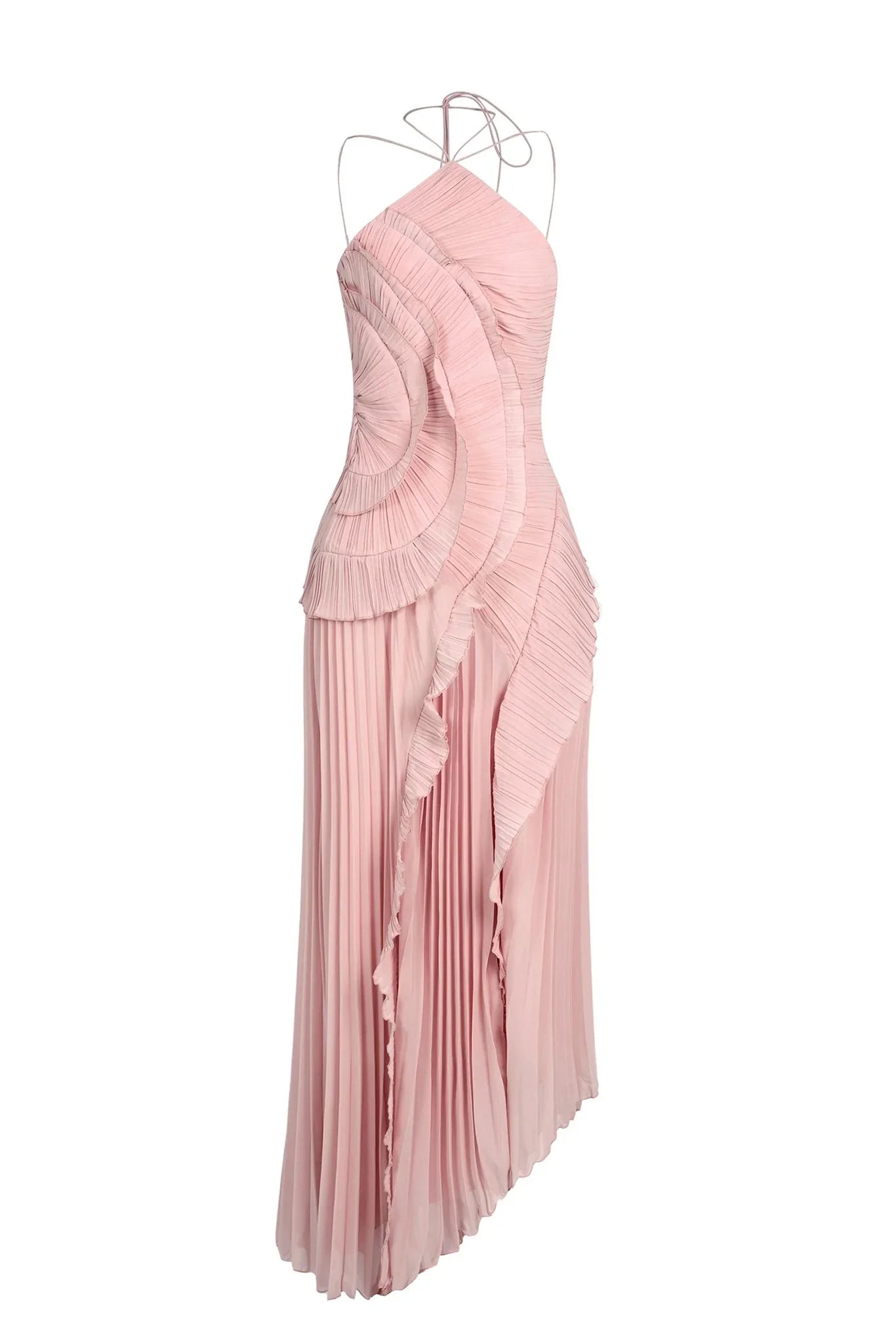 Serena | Pleated Ruffle Halter Wedding Guest Maxi Dress
