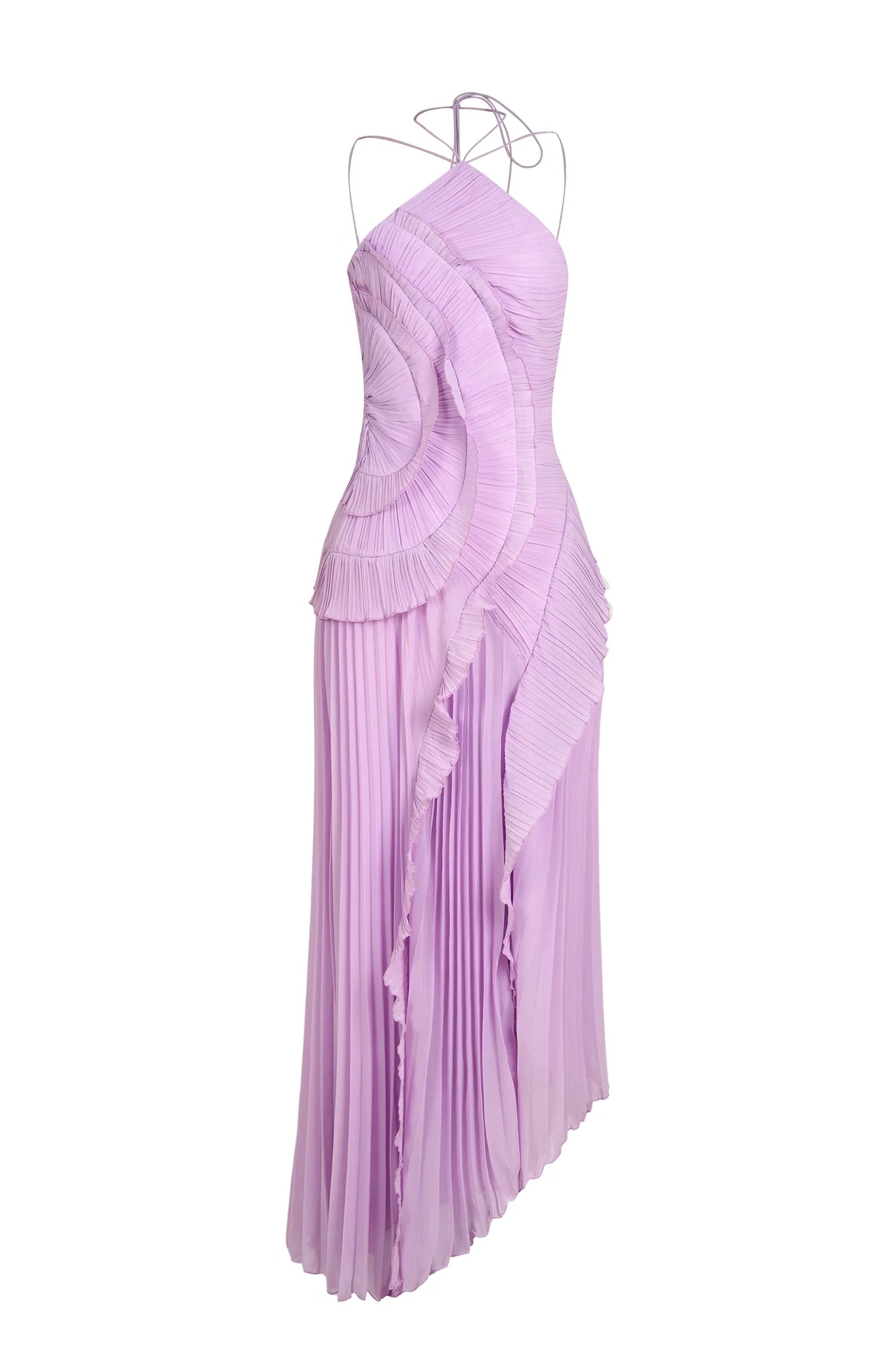 Serena | Pleated Ruffle Halter Wedding Guest Maxi Dress