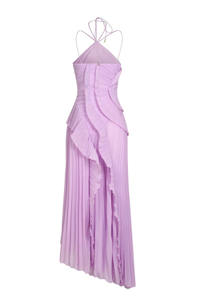 Serena | Pleated Ruffle Halter Wedding Guest Maxi Dress