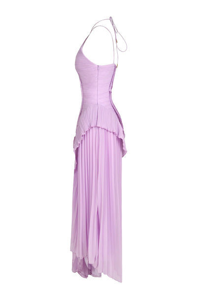 Serena | Pleated Ruffle Halter Wedding Guest Maxi Dress