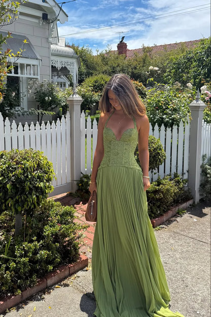 Isabelle | Lace Corset Halter Wedding Guest Maxi Dress