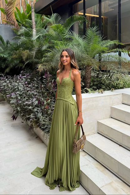 Isabelle | Lace Corset Halter Wedding Guest Maxi Dress