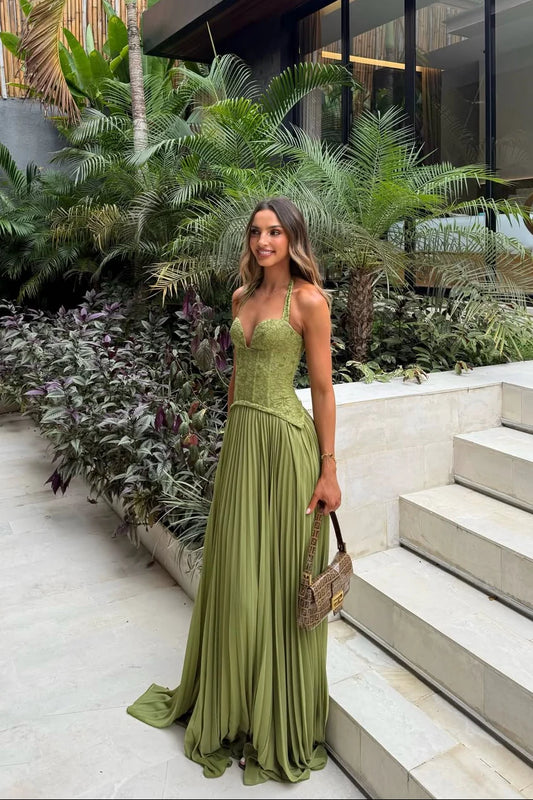 Isabelle | Lace Corset Halter Wedding Guest Maxi Dress