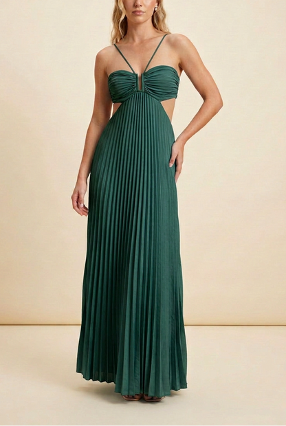 Luna | Halter Pleated Backless Maxi Wedding Guest Dress