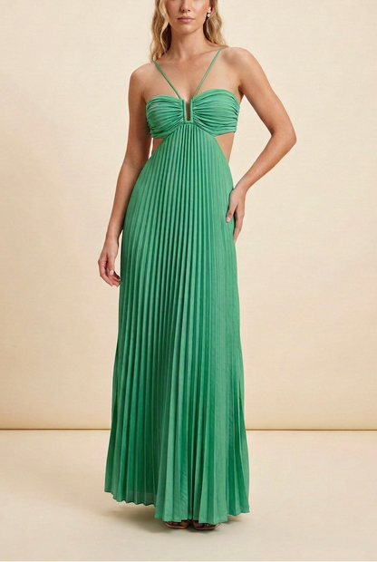 Luna | Halter Pleated Backless Maxi Wedding Guest Dress