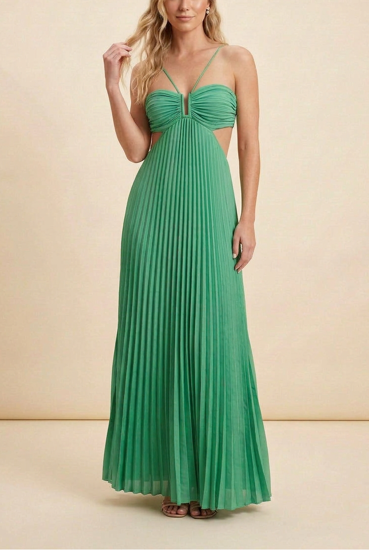 Luna | Halter Pleated Backless Maxi Wedding Guest Dress