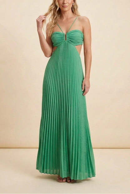 Luna | Halter Pleated Backless Maxi Wedding Guest Dress