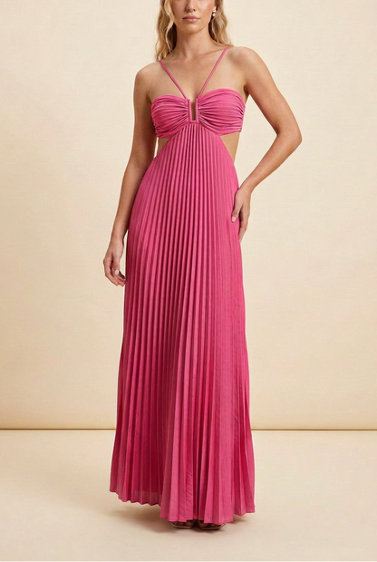 Luna | Halter Pleated Backless Maxi Wedding Guest Dress