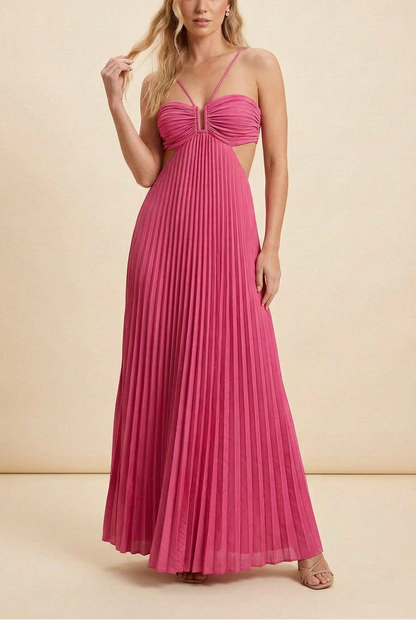Luna | Halter Pleated Backless Maxi Wedding Guest Dress