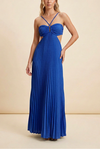 Luna | Halter Pleated Backless Maxi Wedding Guest Dress