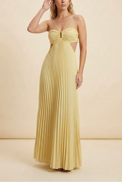 Luna | Halter Pleated Backless Maxi Wedding Guest Dress