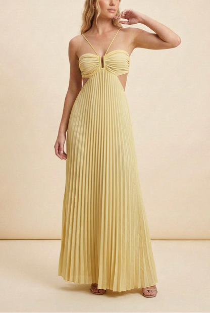Luna | Halter Pleated Backless Maxi Wedding Guest Dress